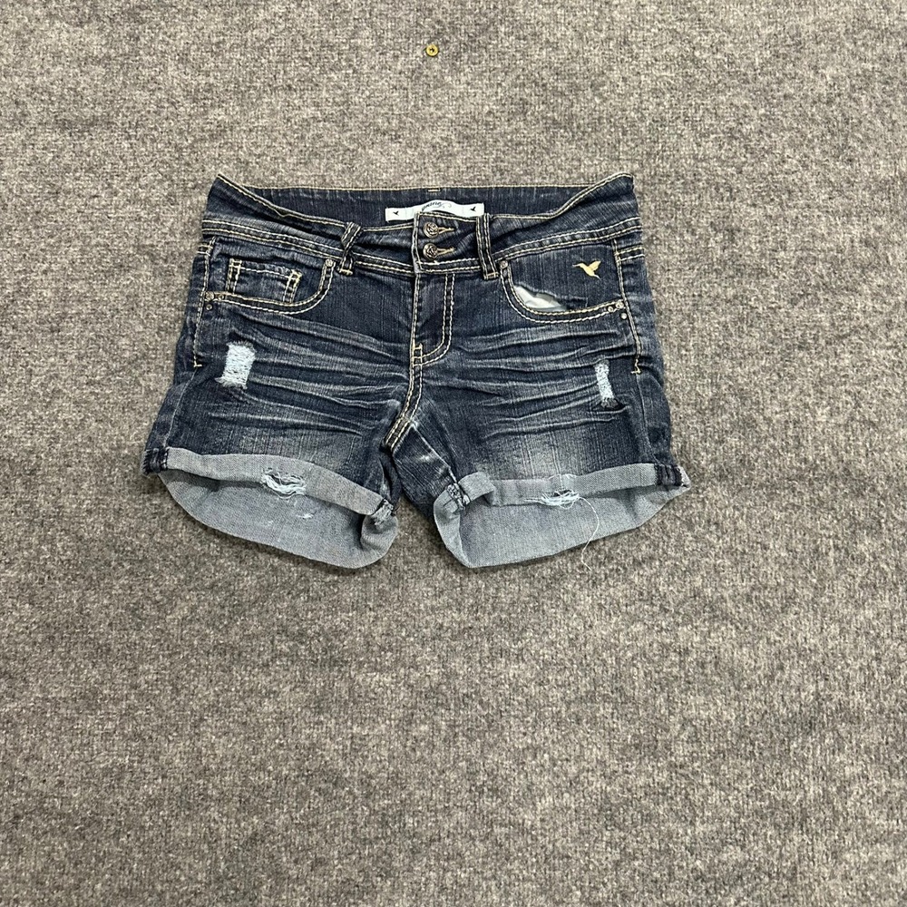 Grane Denim Shorts Womens Size 5 Dark Wash Distressed Cuffed Low Rise Y2K Jean